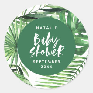 Groen stijlvol tropisch blad modern baby shower ronde sticker