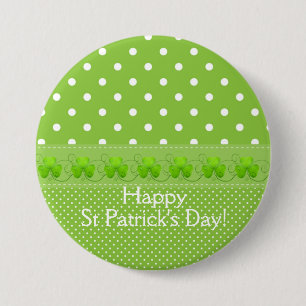 Groen, Stippen & Klavertjes Ronde Button 7,6 Cm
