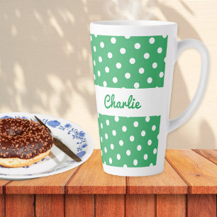Groen Stippenpatroon Retro Gepersonaliseerde Naam Latte Mok