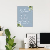 Groen Stoffig Blauw Baby shower Welkomstbord Poster (Thuiskantoor)