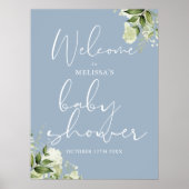 Groen Stoffig Blauw Baby shower Welkomstbord Poster (Voorkant)
