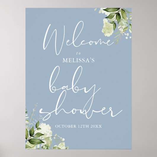 Groen Stoffig Blauw Baby shower Welkomstbord Poster (Voorkant)