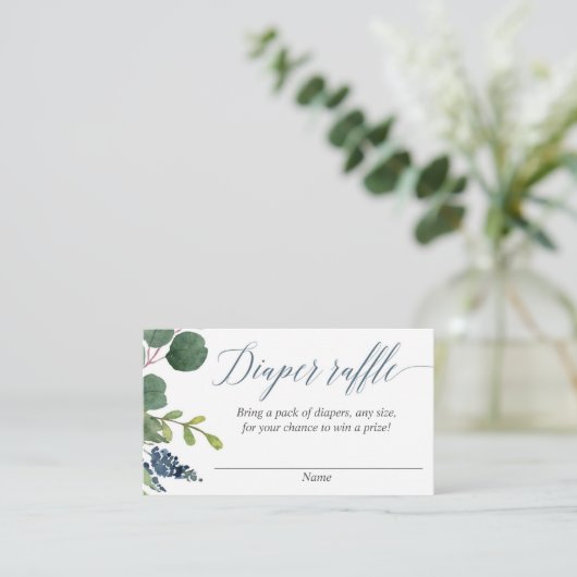 Groen stoffige blauwe botanische luier loterij kaa informatiekaartje (Staand voorkant)