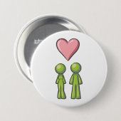 Groen Stokfiguur Koppel Roze Hart Liefde Ronde Button 7,6 Cm (Voorkant /achterkant)