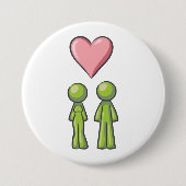 Groen Stokfiguur Koppel Roze Hart Liefde Ronde Button 7,6 Cm (Voorkant)