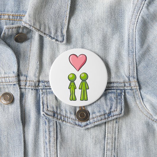 Groen Stokfiguur Koppel Roze Hart Liefde Ronde Button 7,6 Cm