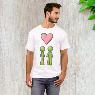 Groen Stokfiguur Koppel Roze Hart Liefde T-shirt