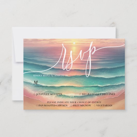 Groen Strand Zomer Zon Waterverf Elegant RSVP (Voorkant)