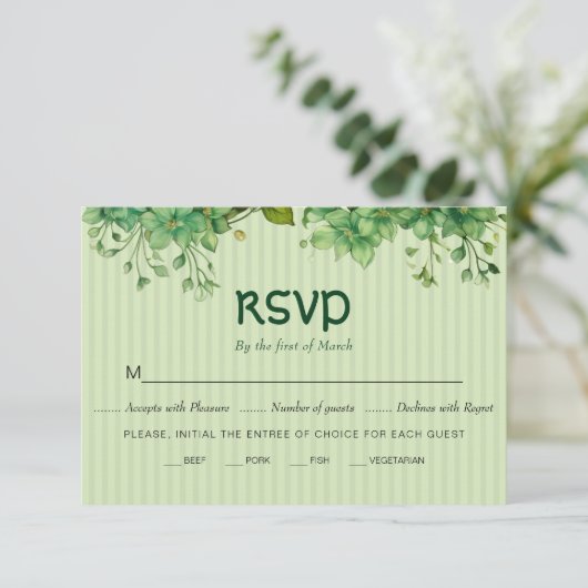 Groen, strepen St Patrick's Day bruiloft RSVP Kaartje (Staand voorkant)