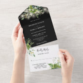 groen string lampjes zwart-wit bruiloft all in one uitnodiging (Afscheurbaar)