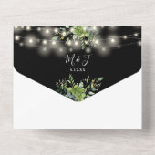 groen string lampjes zwart-wit bruiloft all in one uitnodiging (Achterkant)