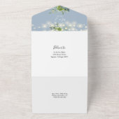 Groen String Lights Stoffig Blauw Bruiloft All In One Uitnodiging (Buitenkant)