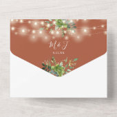 Groen String Lights Terracotta Bruiloft All In One Uitnodiging (Achterkant)