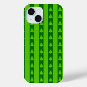 Groen striped kerstboompatroon iPhone 15 case