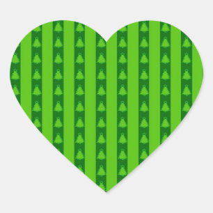 Groen striped kerstboompatroon hart sticker