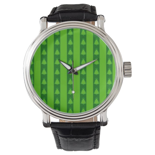 Groen striped kerstboompatroon horloge (Voorkant)