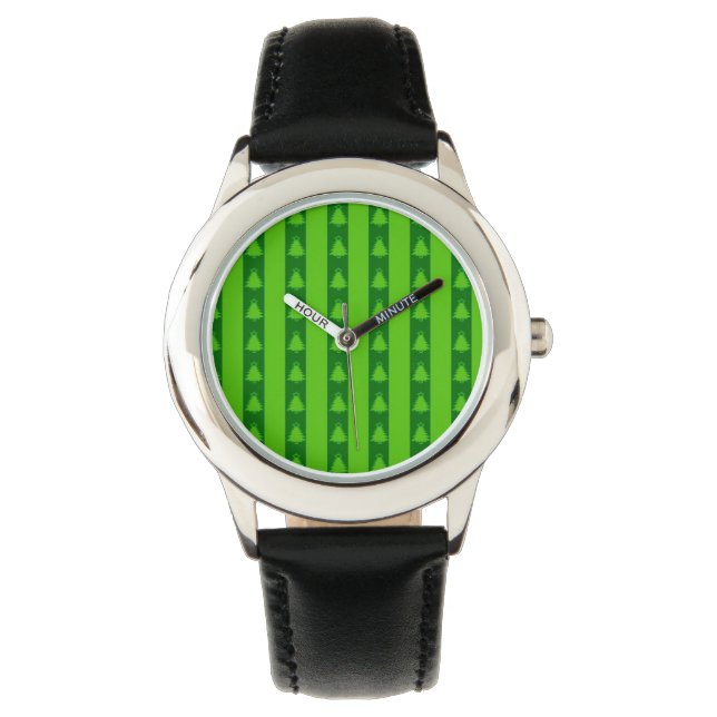 Groen striped kerstboompatroon horloge (Voorkant)