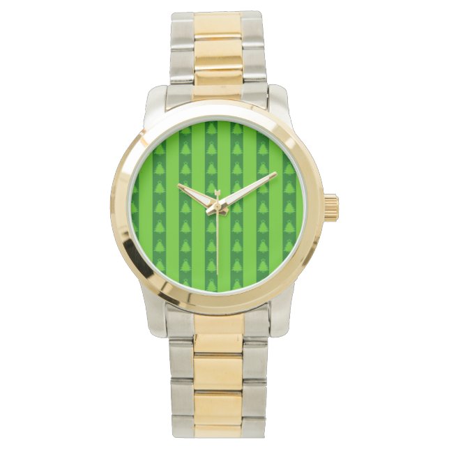 Groen striped kerstboompatroon horloge (Voorkant)
