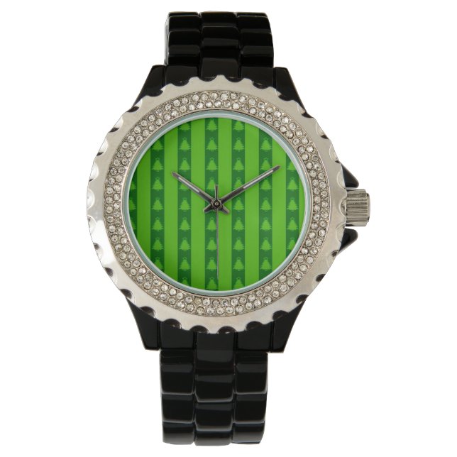 Groen striped kerstboompatroon horloge (Voorkant)