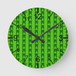 Groen striped kerstboompatroon ronde klok
