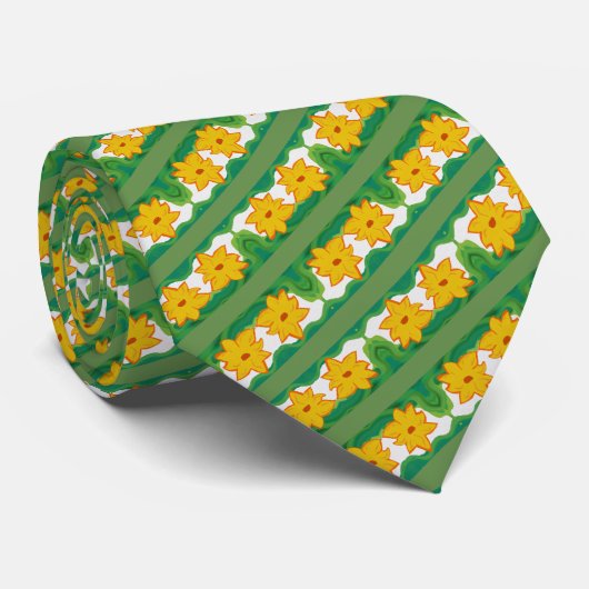 Groen stropdas met gele bloemen (Opgerold)