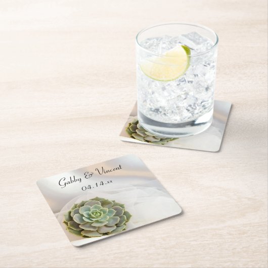 Groen succes op witte bruiloft kartonnen onderzetters (Insitu)