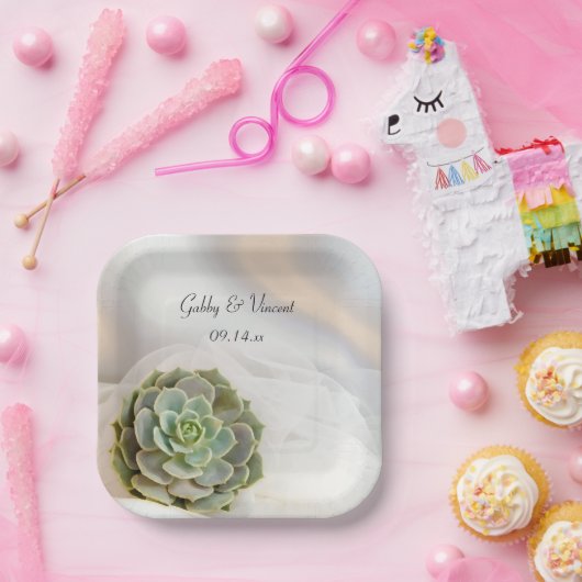 Groen succes op witte bruiloft papieren bordje (Feest)