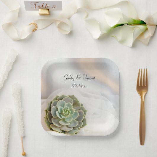 Groen succes op witte bruiloft papieren bordje (Huwelijk)