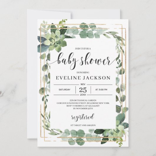Groen succulent floral boho baby shower kaart (Voorkant)