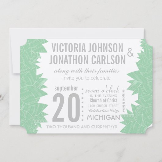 Groen Succulent ModernTypography Wedding Kaart (Voorkant)