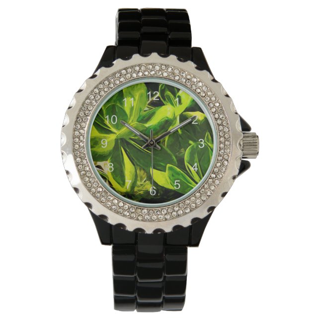 Groen Succulent Ocean Beach Plant Abstract Horloge (Voorkant)