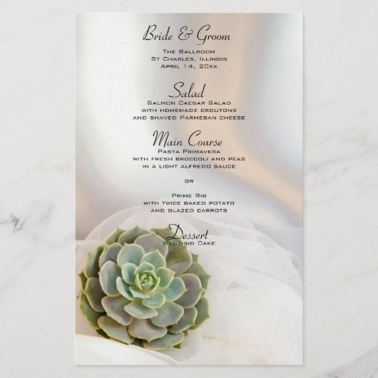 Groen Succulent op Wit Wedding Menu (Voorkant)