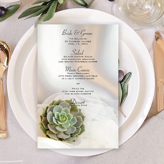 Groen Succulent op Wit Wedding Menu
