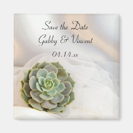 Groen Succulent op Wit Wedding sparen de Datum Magneet