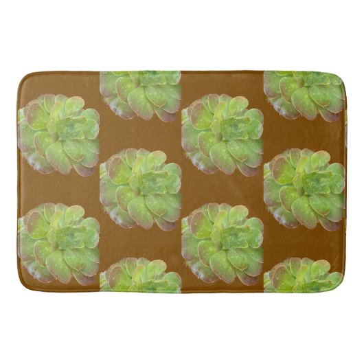 Groen Succulent Patroon Aardse Bruine Badmat (Voorkant)