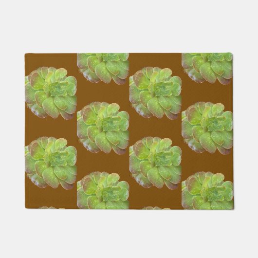 Groen Succulent Patroon Aardse Bruine Deurmat (Voorkant)