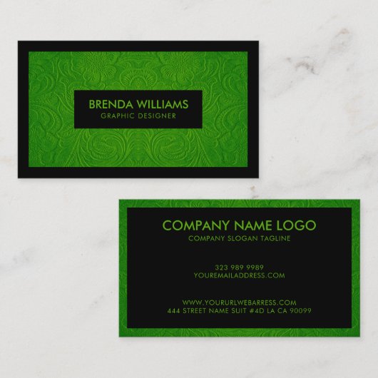 Groen Suède Lederen Bloemen Patroon Visitekaartje (Voorkant / Achterkant)