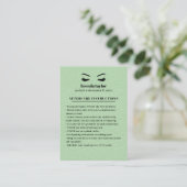 GROEN Suede Wimper Browbar Aftercare Instructies Visitekaartje (Staand voorkant)