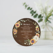 Groen Sunflower Herfst Bruiloft Borrel Cirkel Menu Kaart (Staand voorkant)