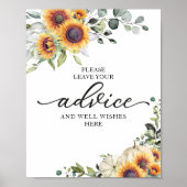Groen Sunflowers Bruiloft Feestje Advies Bord Poster (Voorkant)