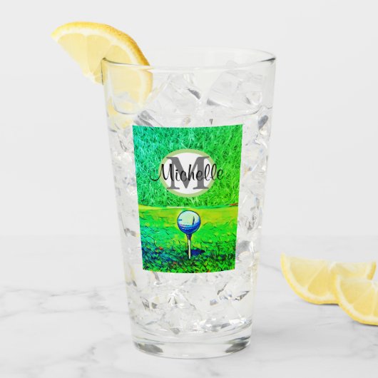 Groen T-shirt van Monogram Naam Sport Groene Golf Glas (Voorkant ijs)