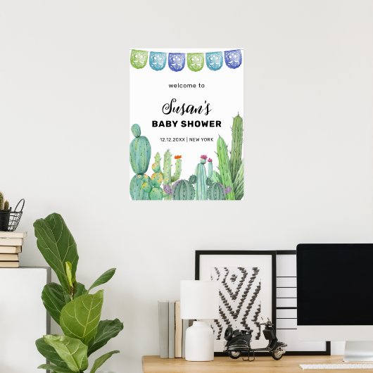 Groen Taco Fiesta Cactus Baby shower Welkom Poster (Thuiskantoor)