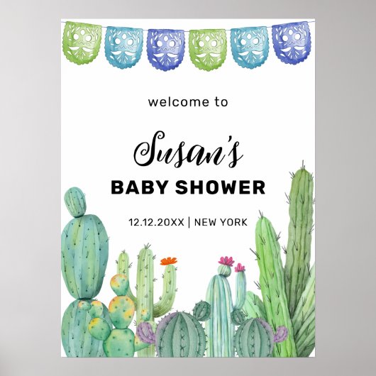Groen Taco Fiesta Cactus Baby shower Welkom Poster (Voorkant)