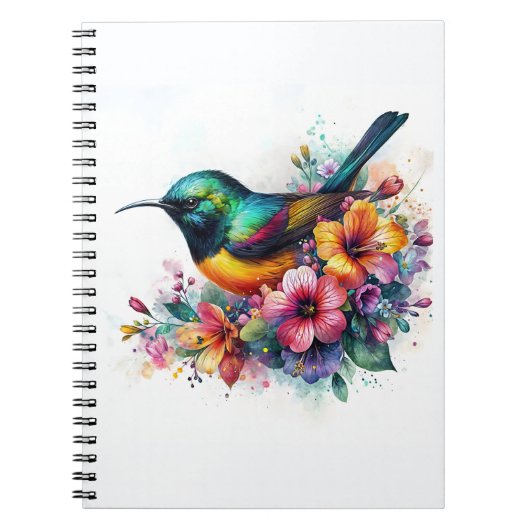 Groen-Tailed Sunbird Waterverf Art Notitieboek (Voorkant)
