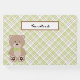 GROEN TAN WIT PLAID PATROON MET TEDDYBEER GASTENBOEK