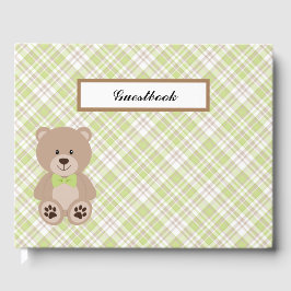 GROEN TAN WIT PLAID PATROON MET TEDDYBEER GASTENBOEK