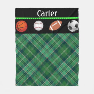 Groen Tartan Basketball Baseball Football Voetbal Fleece Deken