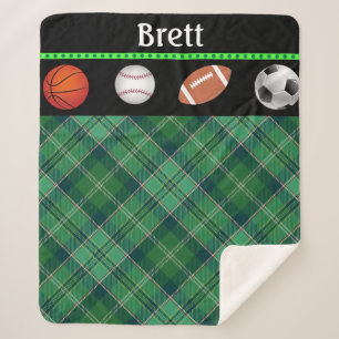 Groen Tartan Basketball Baseball Football Voetbal Sherpa Deken