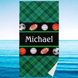 Groen Tartan Basketball Baseball Football Voetbal Strandlaken
