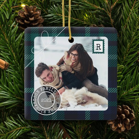 Groen Tartan Betonverdelingspakket 2 Fotofamilie Keramisch Ornament